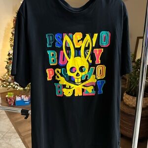 Psycho Bunny Black T-Shirt with Neon Yellow Bunny Graphic Size 8/XXL